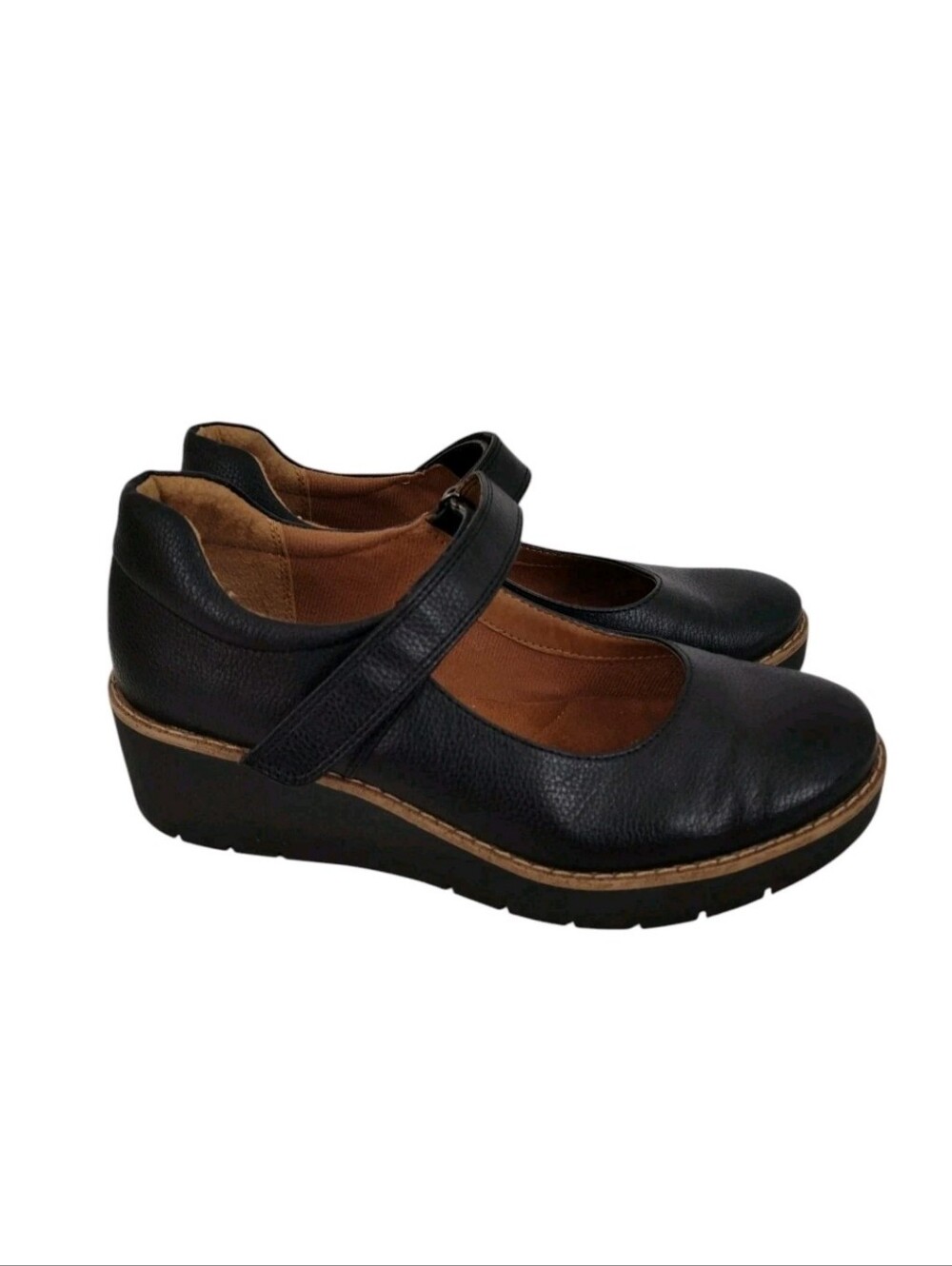 Eurosoft Women's Franlee Mary Jane Wedges Size 8 Black Faux Leather Shoes